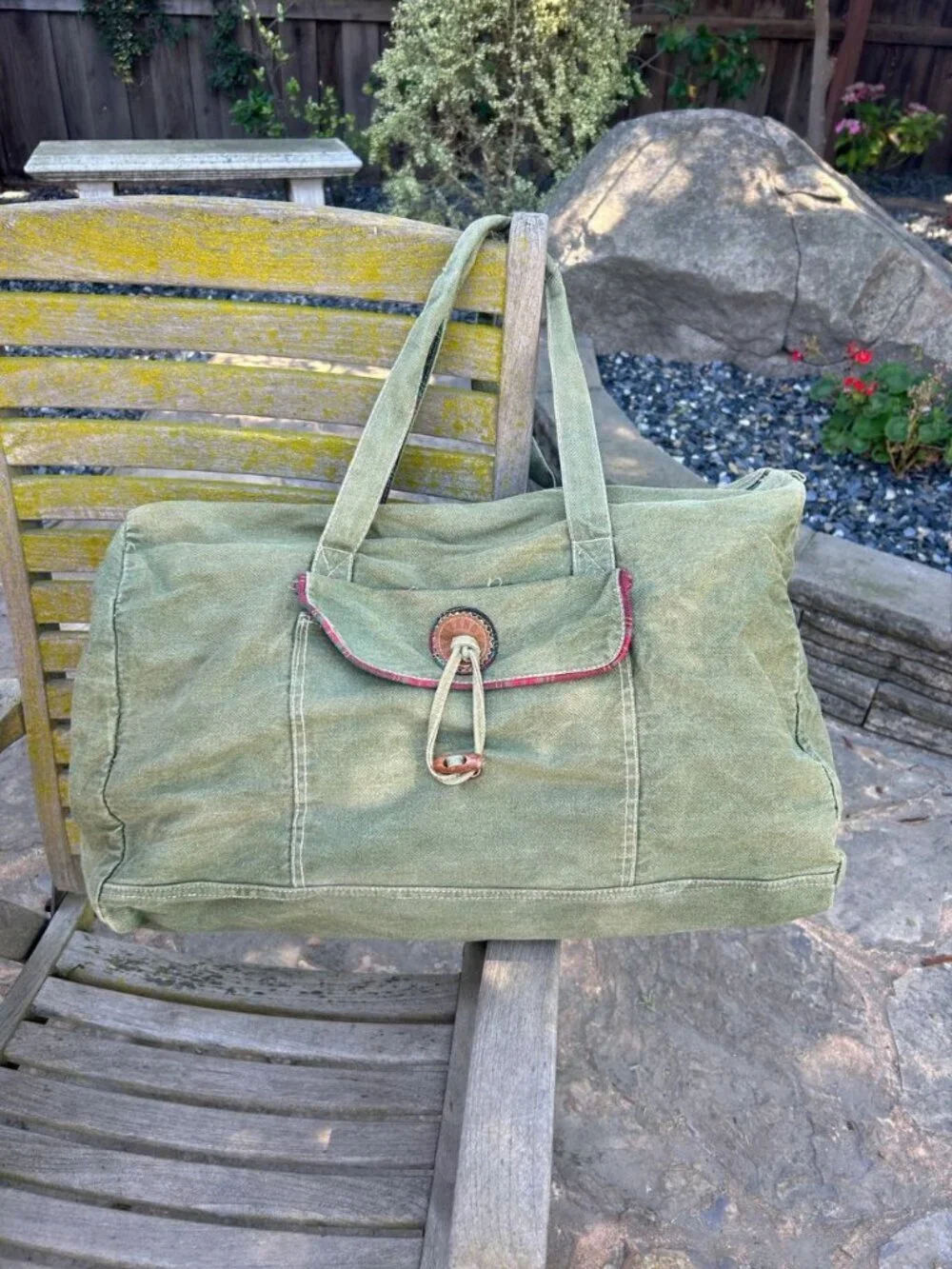 Gitano Vintage 80s Drab Army Green Denim Canvas Duffle Bag Used